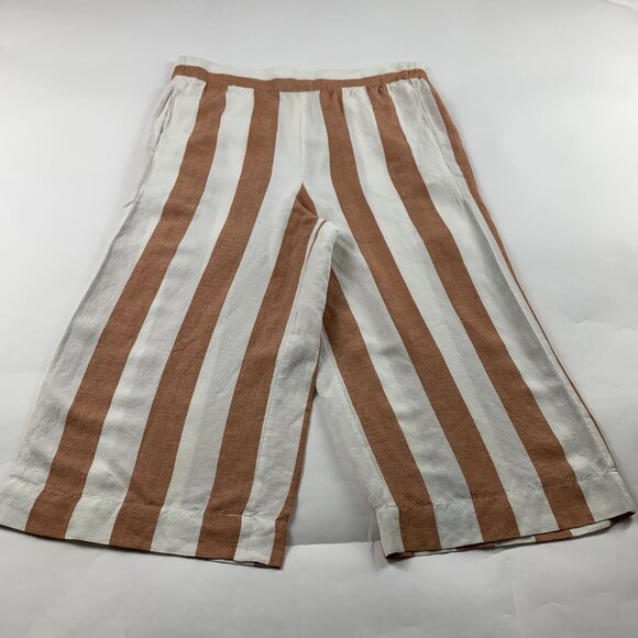 Madewell Rust Striped Linen Blend Wide Leg Capri Pant S - Picture 2 of 8